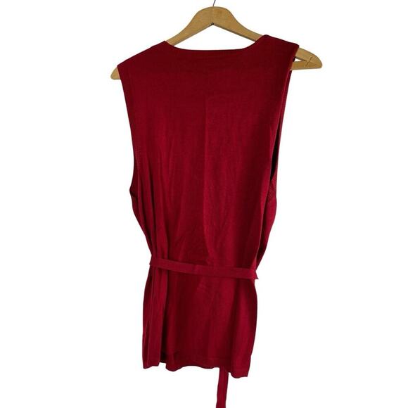 Sweater Vest Cardigan Button Up Red Tie Waist Soft Knit Coastal Preppy Large - Picture 6 of 9